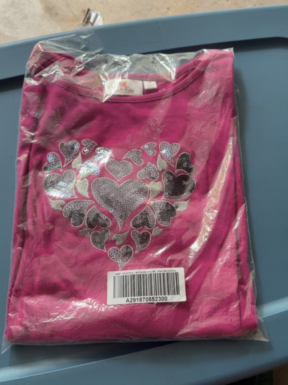 Quacker Factory Pink Sequin Heart Top - Size 1X - NWT